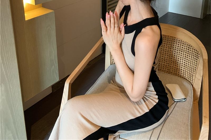 Dress Midi Two-Tone Sleeveless Slim-Fit