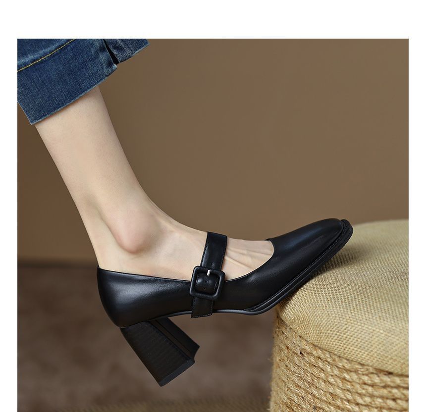 Jane Chunky Mary Plain Heel Pumps