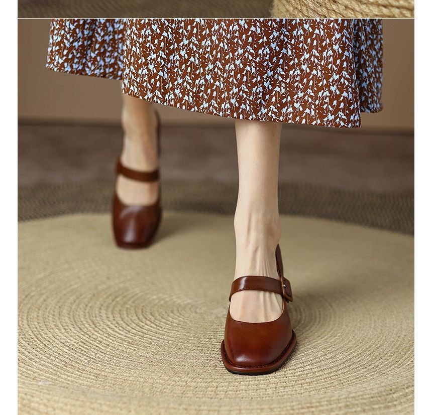 Jane Chunky Mary Plain Heel Pumps