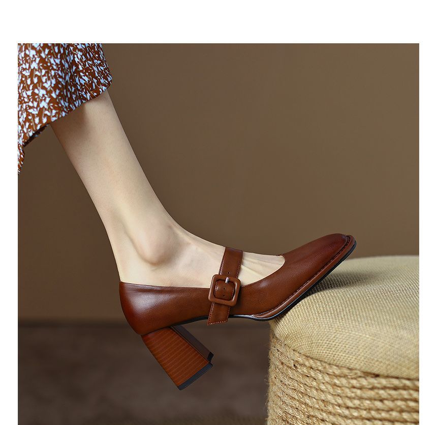 Jane Chunky Mary Plain Heel Pumps