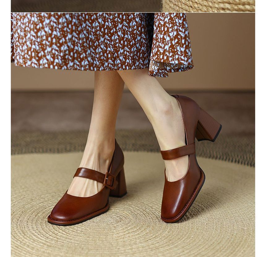Jane Chunky Mary Plain Heel Pumps