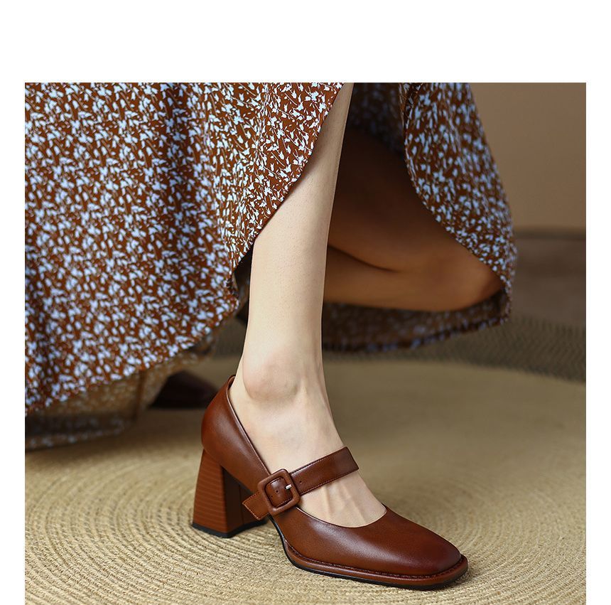 Jane Chunky Mary Plain Heel Pumps