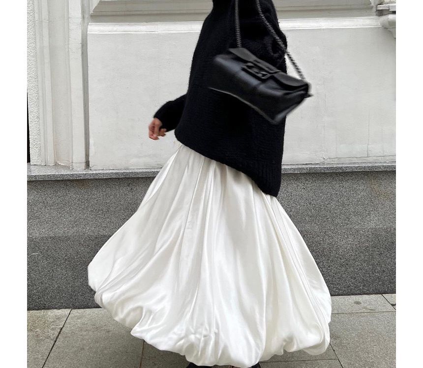 High Maxi Waist Plain Skirt A-Line