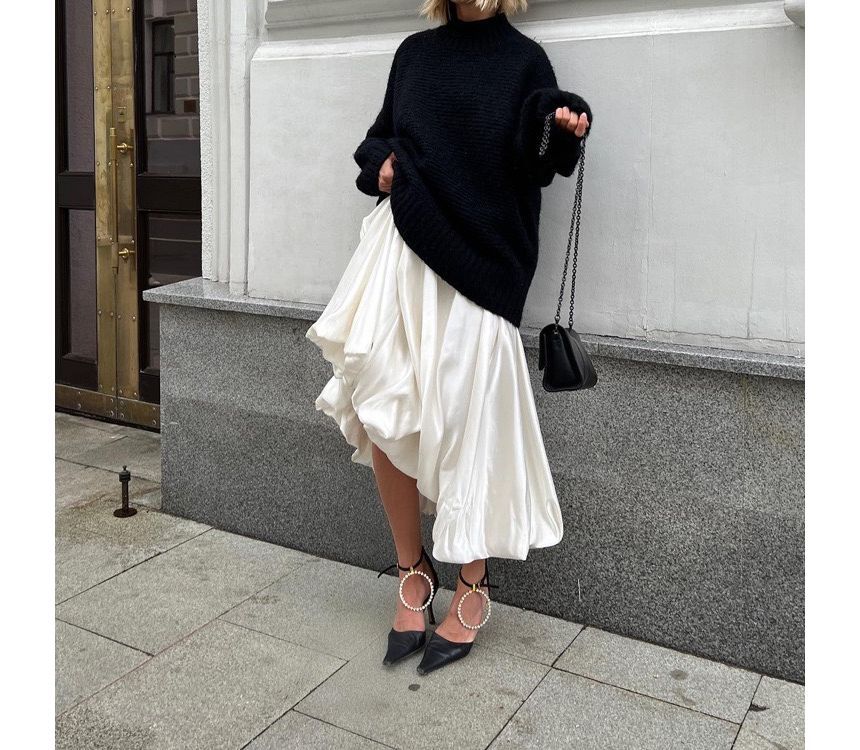 High Maxi Waist Plain Skirt A-Line