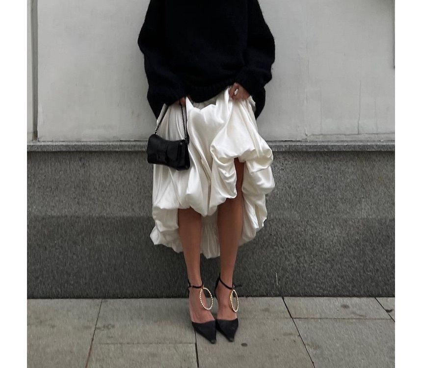 High Maxi Waist Plain Skirt A-Line