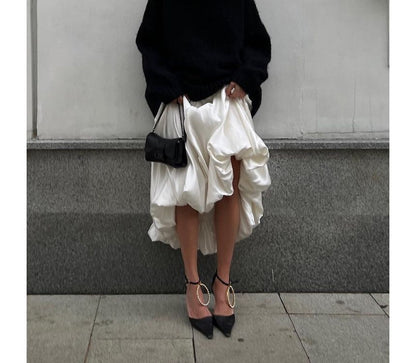 High Maxi Waist Plain Skirt A-Line