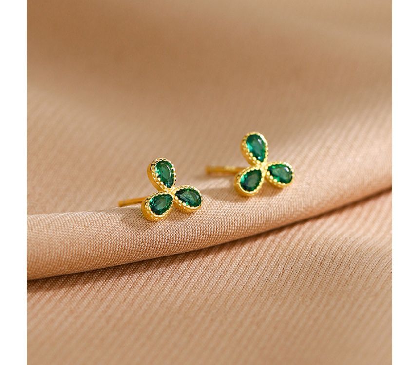 Rhinestone Leaf Stud Earring