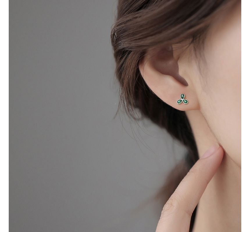 Rhinestone Leaf Stud Earring