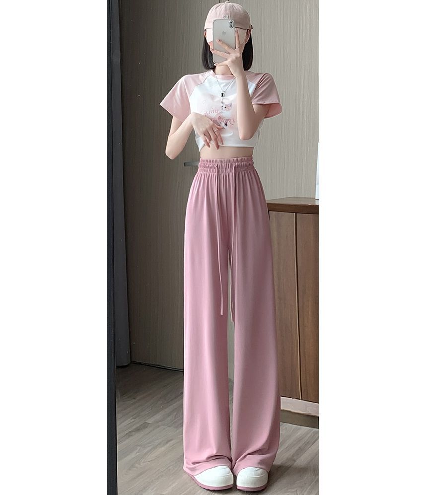 High Waist Plain Wide Leg Sweatpants