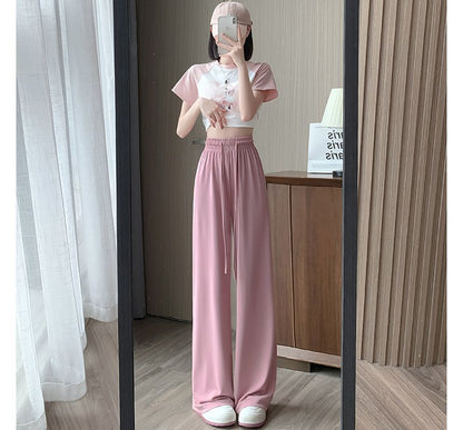 High Waist Plain Wide Leg Sweatpants