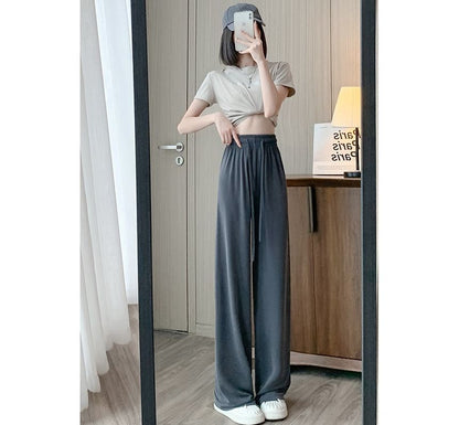 High Waist Plain Wide Leg Sweatpants