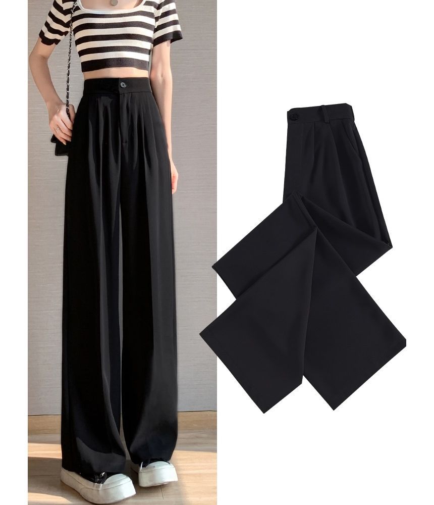 High Rise Plain Wide Leg Suit Pants