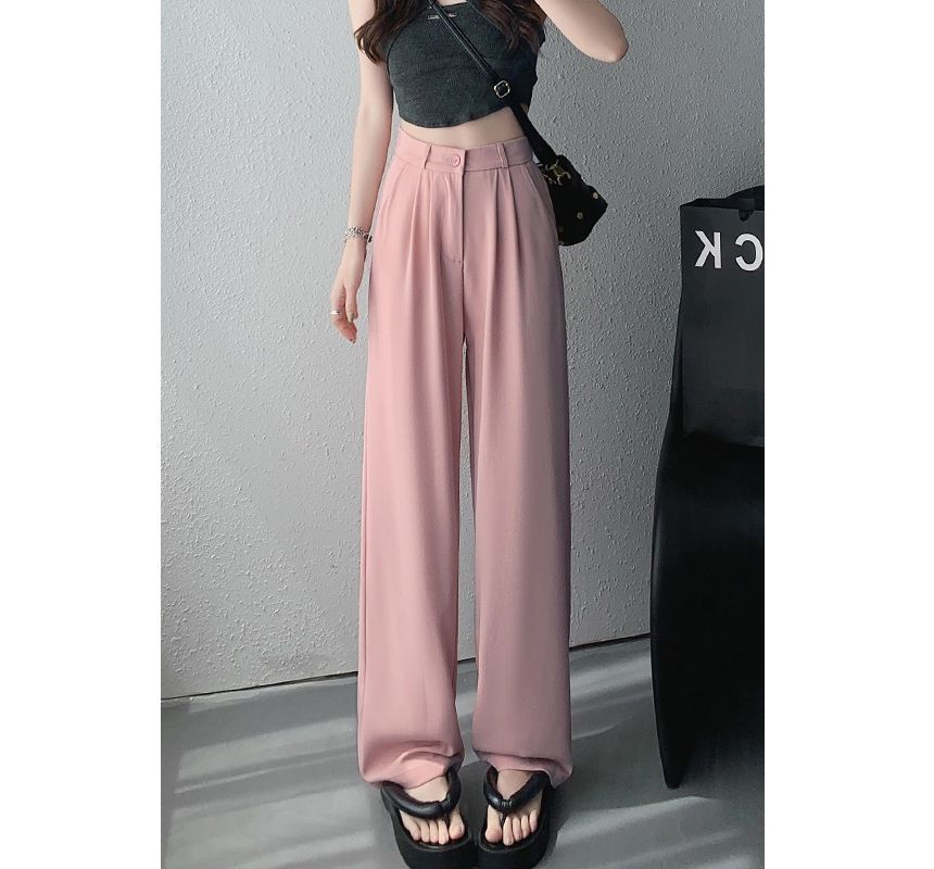 High Rise Plain Wide Leg Suit Pants