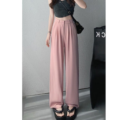 High Rise Plain Wide Leg Suit Pants