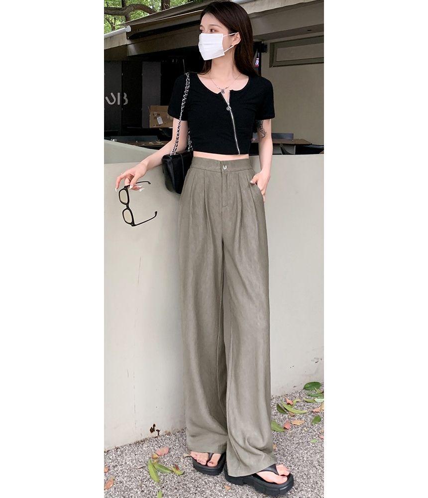 High Rise Ribbed Wide Leg Slacks