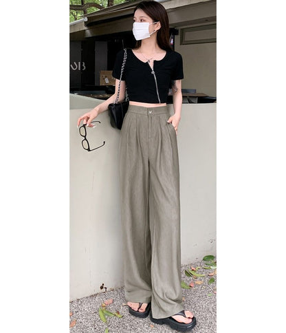 High Rise Ribbed Wide Leg Slacks