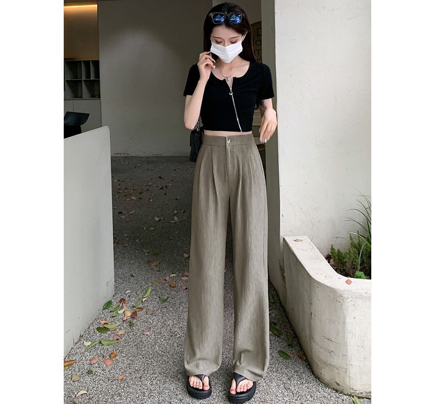 High Rise Ribbed Wide Leg Slacks