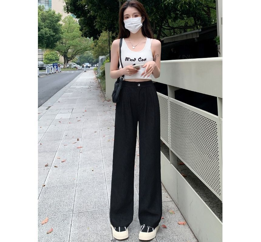 High Rise Ribbed Wide Leg Slacks