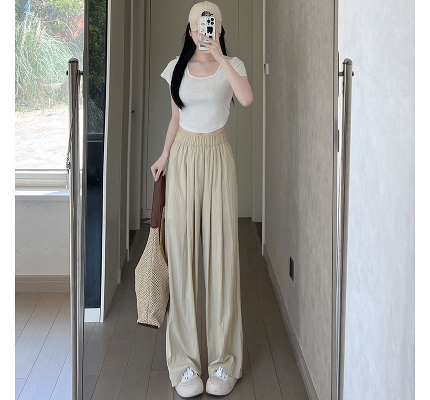 High Waist Plain Wide Leg Suit Pants