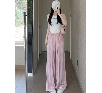 High Waist Plain Wide Leg Suit Pants