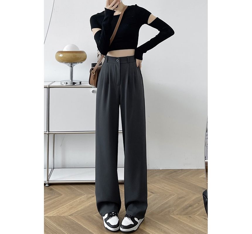 High Waist Plain Wide Leg Slacks