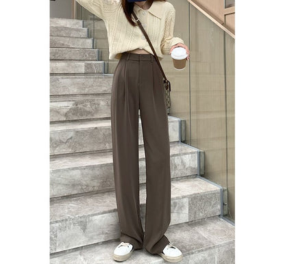 High Waist Plain Wide Leg Slacks