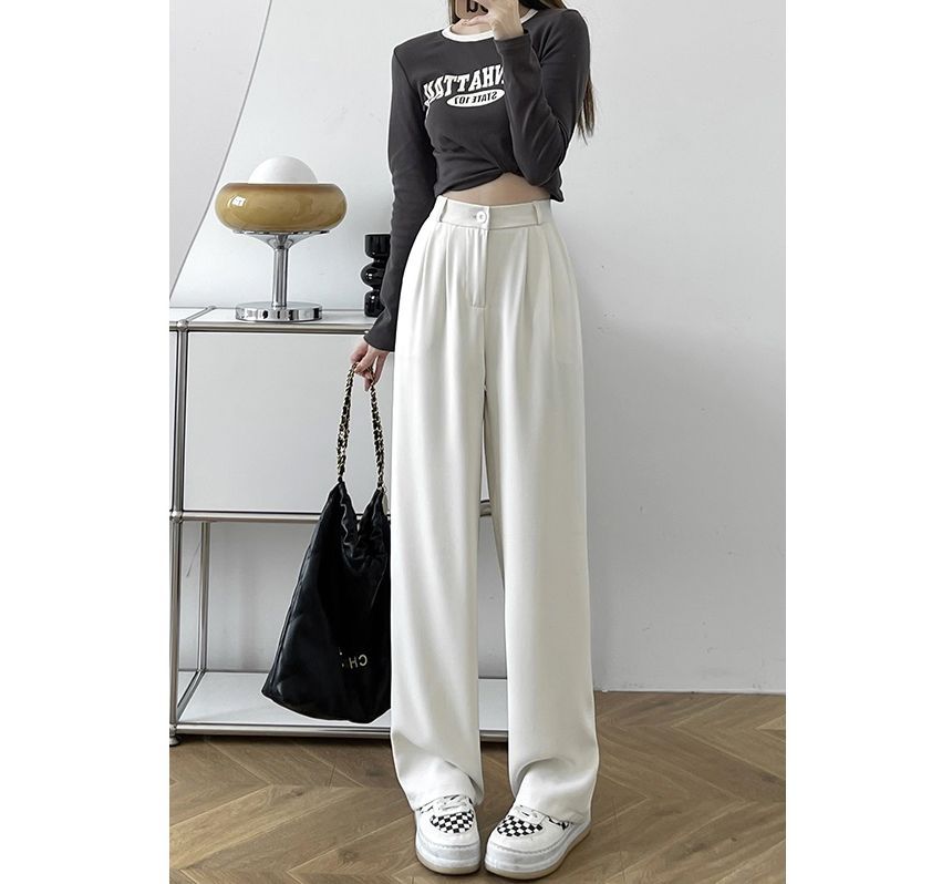 High Waist Plain Wide Leg Slacks