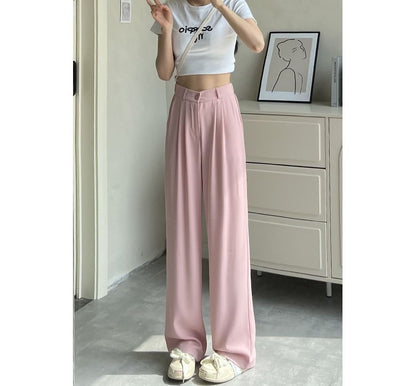 High Waist Plain Wide Leg Slacks