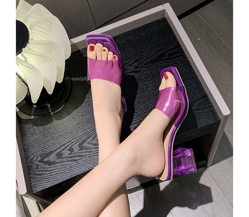 PVC Strap Chunky Heel Slide Sandals