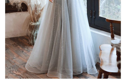 / Midi A-Line Dress Cap-Sleeve Panel Sequin Evening Gown Mesh