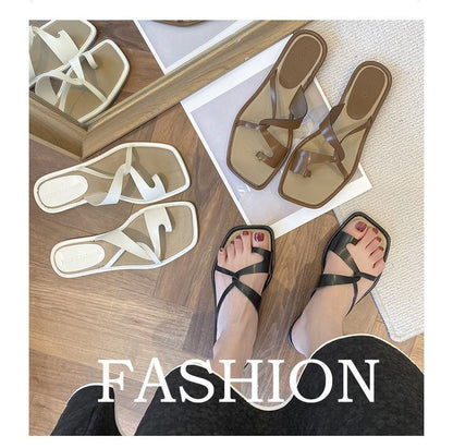 Square-Toe Toe-Loop Slide Sandals