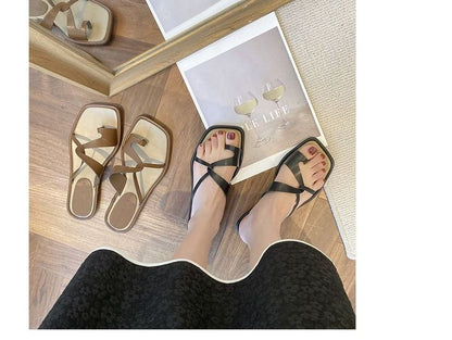 Square-Toe Toe-Loop Slide Sandals