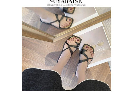 Square-Toe Toe-Loop Slide Sandals