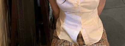 Puff-Sleeve Plain Button-Up Shirt