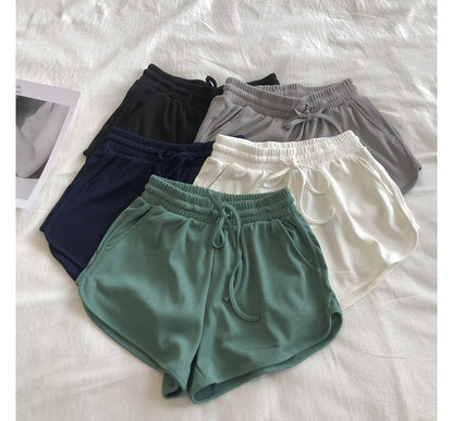 Sweat Waist Plain Drawstring Shorts