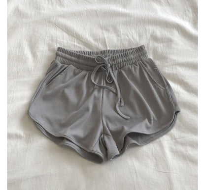 Sweat Waist Plain Drawstring Shorts