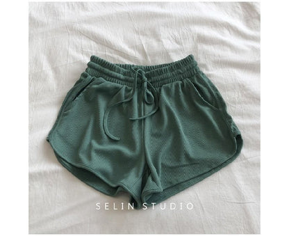 Sweat Waist Plain Drawstring Shorts