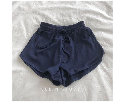 Sweat Waist Plain Drawstring Shorts