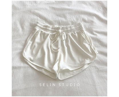 Sweat Waist Plain Drawstring Shorts