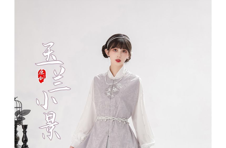 Long-Sleeve Floral Print Traditional Chinese Costume Set