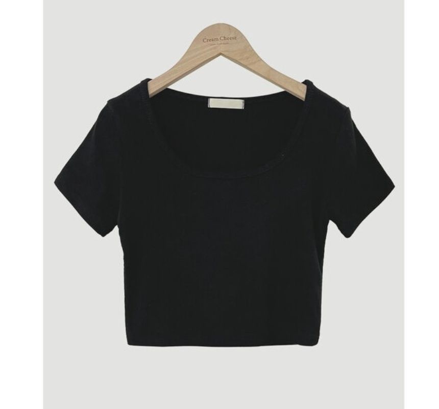 Short-Sleeve Plain Cropped T-Shirt