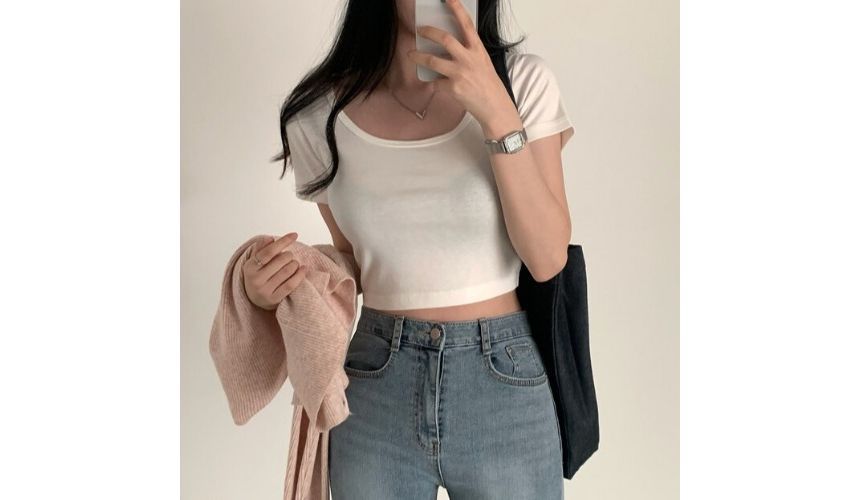 Short-Sleeve Plain Cropped T-Shirt