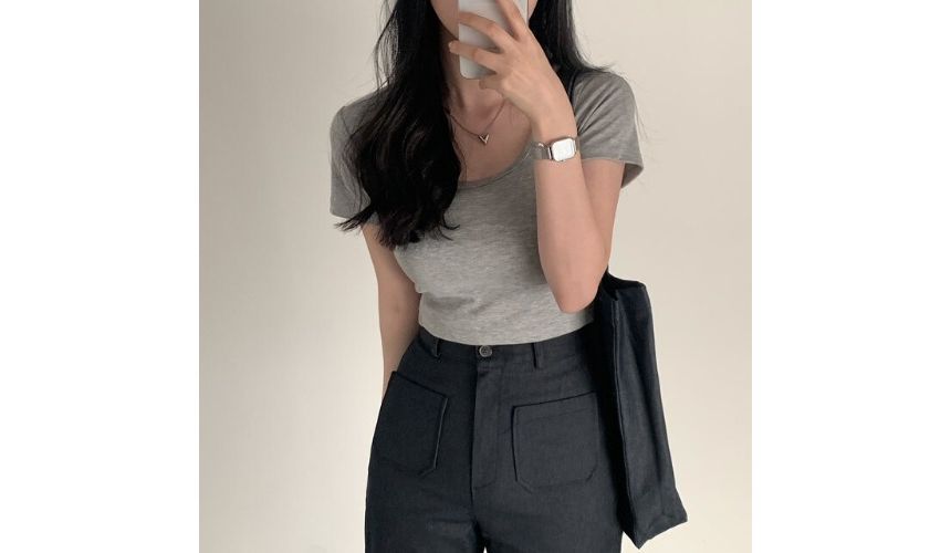 Short-Sleeve Plain Cropped T-Shirt