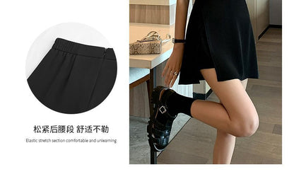 A-Line Slit Mini Waist High Skort Plain