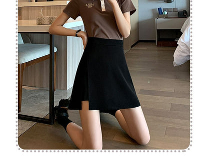 A-Line Slit Mini Waist High Skort Plain