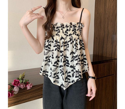 Leaf Print Asymmetrical Flowy Cami Top