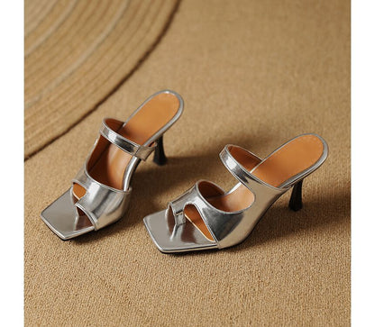 Toe Loop Cutout High Heel Slide Sandals