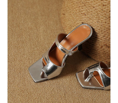 Toe Loop Cutout High Heel Slide Sandals