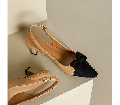 Pointed Cap Toe Slingback Kitten Heel Sandals