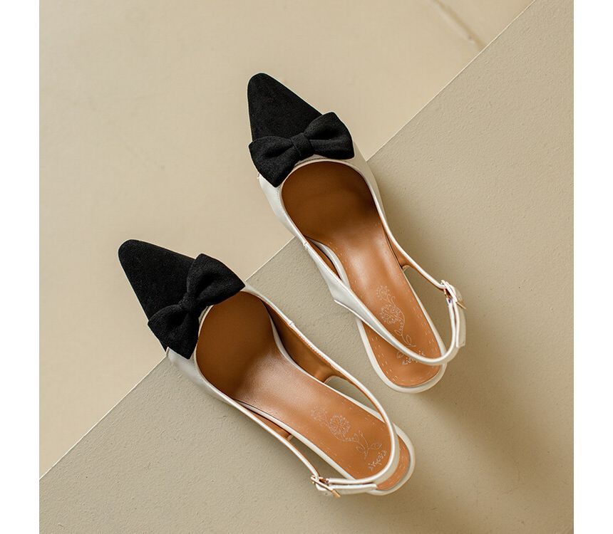 Pointed Cap Toe Slingback Kitten Heel Sandals